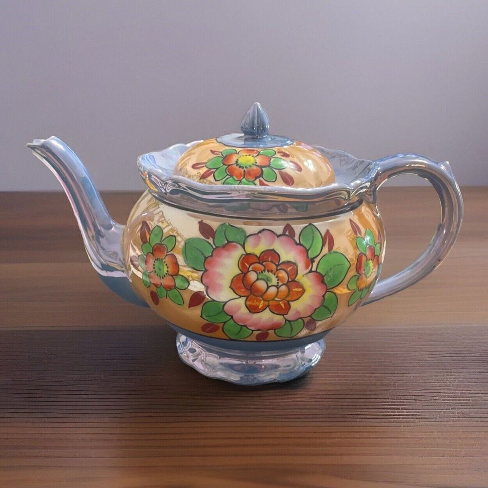 VTG‎ ✨Japanese Lusterware Floral Teapot Made in Japan Handpainted
